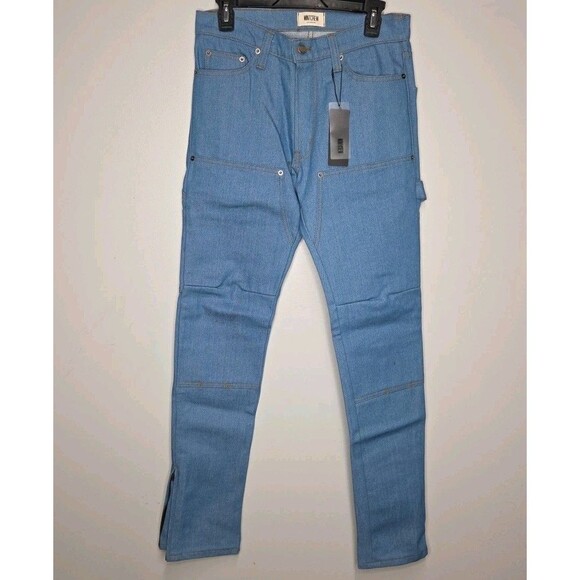 NWT New Mintcrew Mens Carpenter Jeans Size 28 Light Wash Zipped Cuffs - Picture 1 of 7